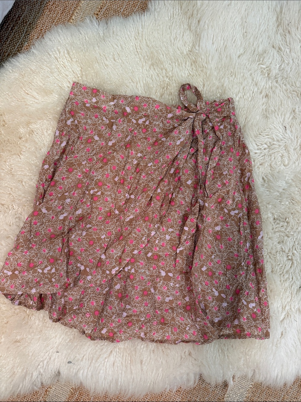Vero Moda Brown Skirt with Pink Floral Print and Tie Waist